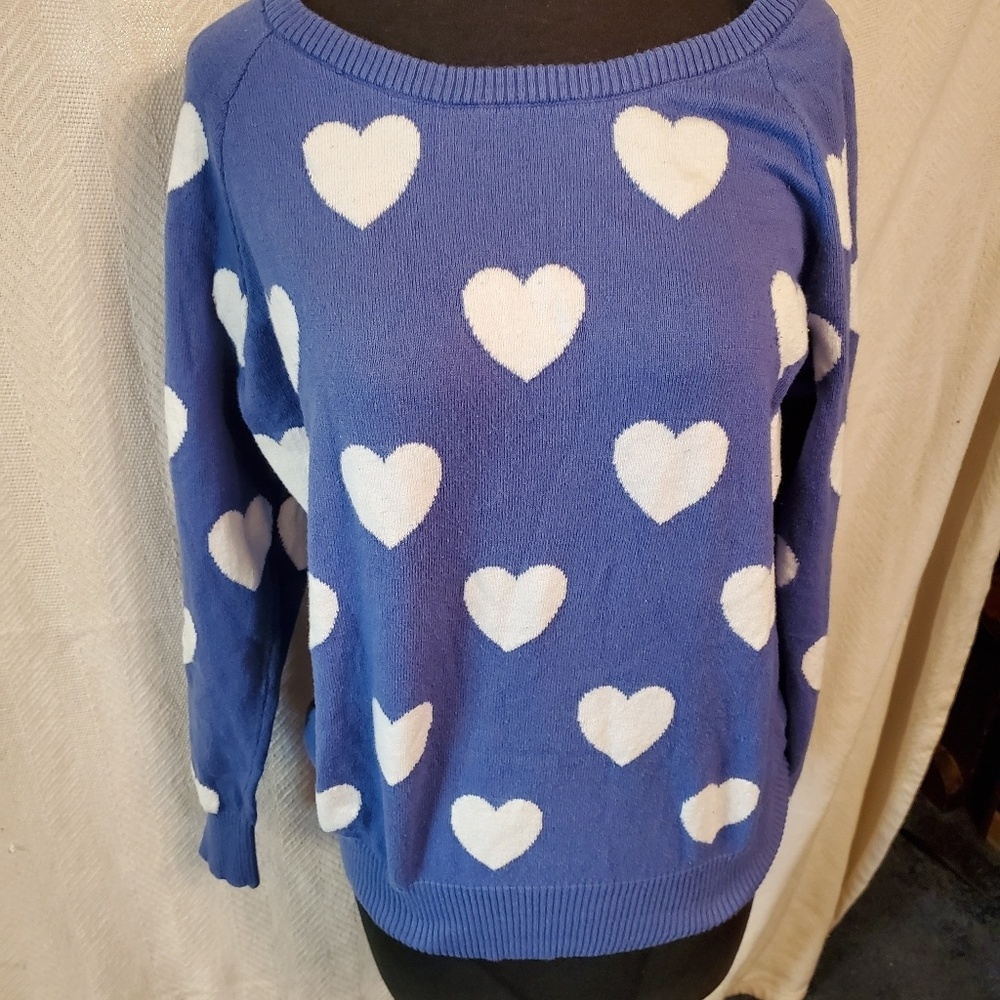 Torrid Blue and White Heart Sweater Size 1X